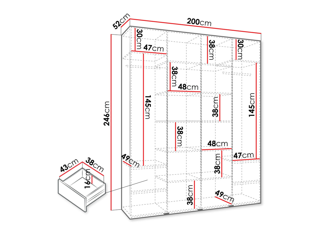 Gardróbszekrény Szafa COMO 1 170/180/190/200 (gł.42.52), Szín: Kasmír, Fogantyú színe: Aranysárga, Fiókok: Igen, Szélesség: 200 cm, Mélység: 52 cm