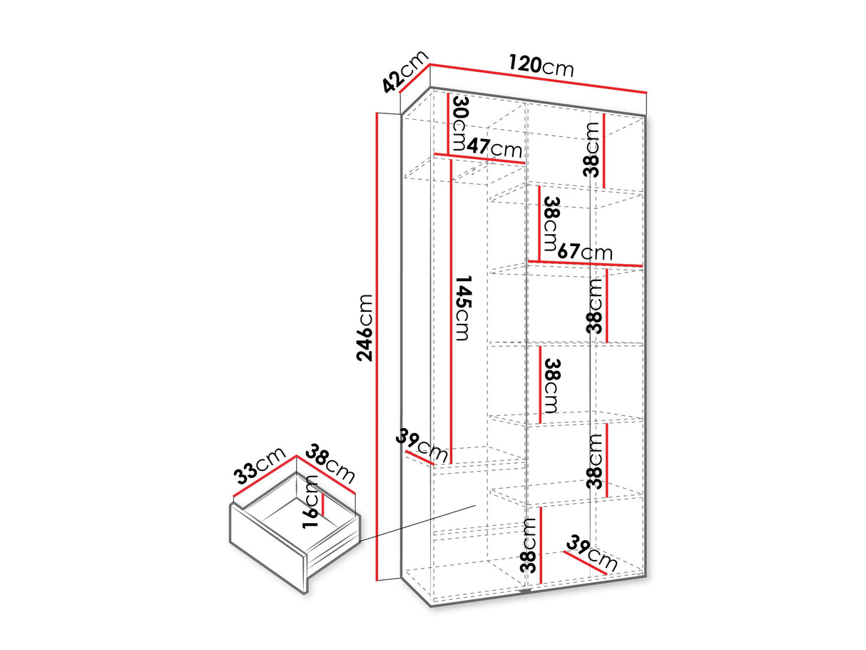 Gardróbszekrény Szafa COMO 1 120/130/140/150/160 (gł.42/52), Szín: Fehér, Fogantyú színe: Fekete, Fiókok: Igen, Szélesség: 120 cm, Mélység: 42 cm