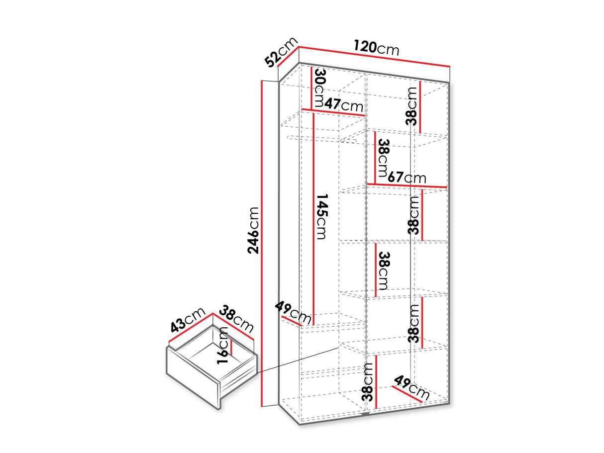 Gardróbszekrény Szafa COMO 1 120/130/140/150/160 (gł.42/52), Szín: Kasmír, Fogantyú színe: Fekete, Fiókok: Igen, Szélesség: 120 cm, Mélység: 52 cm
