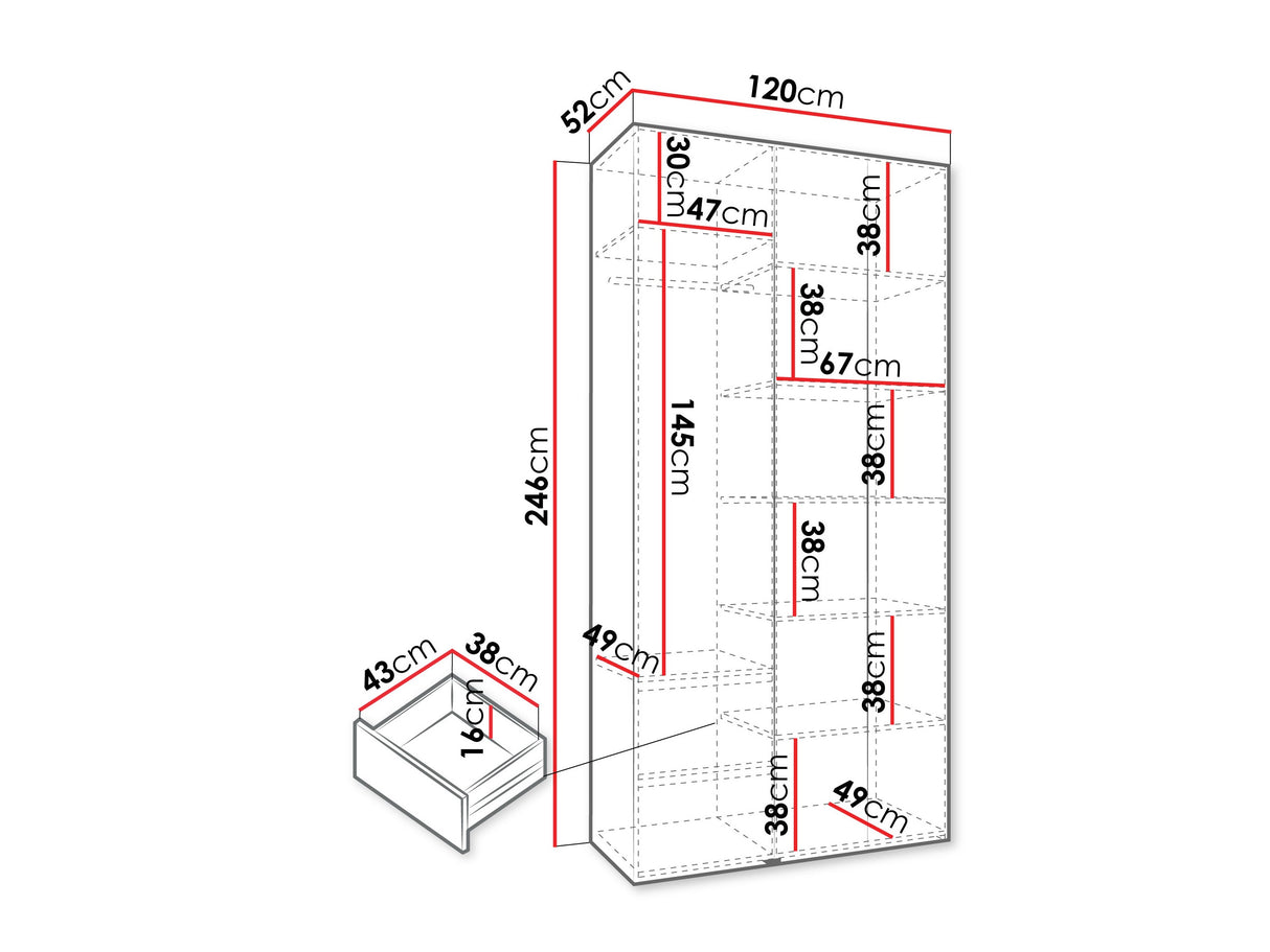 Gardróbszekrény Szafa COMO 1 120/130/140/150/160 (gł.42/52), Szín: Kasmír, Fogantyú színe: Aranysárga, Fiókok: Igen, Szélesség: 120 cm, Mélység: 52 cm