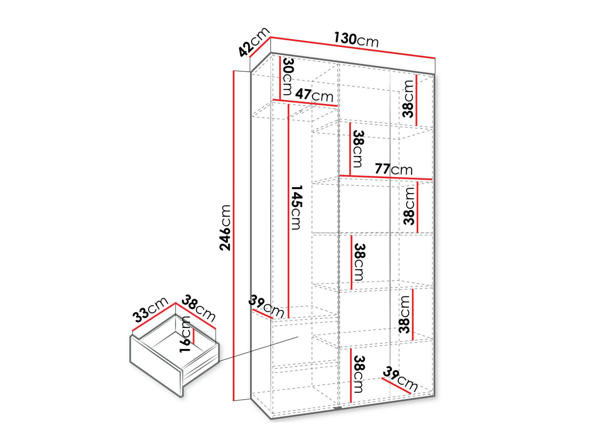 Gardróbszekrény Szafa COMO 1 120/130/140/150/160 (gł.42/52), Szín: Kasmír, Fogantyú színe: Aranysárga, Fiókok: Igen, Szélesség: 130 cm, Mélység: 42 cm 4213776