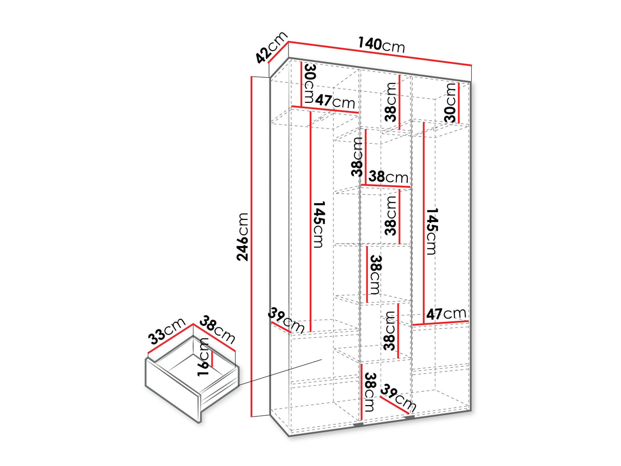 Gardróbszekrény Szafa COMO 1 120/130/140/150/160 (gł.42/52), Szín: Kasmír, Fogantyú színe: Fekete, Fiókok: Igen, Szélesség: 140 cm, Mélység: 42 cm