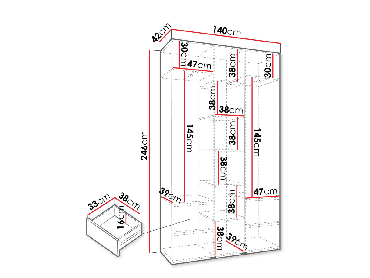 Gardróbszekrény Szafa COMO 1 120/130/140/150/160 (gł.42/52), Szín: Kasmír, Fogantyú színe: Aranysárga, Fiókok: Igen, Szélesség: 140 cm, Mélység: 42 cm