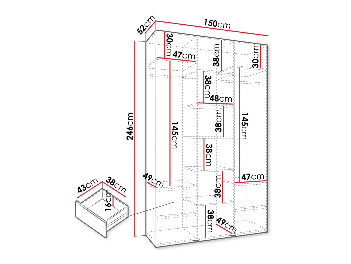 Gardróbszekrény Szafa COMO 1 120/130/140/150/160 (gł.42/52), Szín: Kasmír, Fogantyú színe: Aranysárga, Fiókok: Igen, Szélesség: 150 cm, Mélység: 52 cm