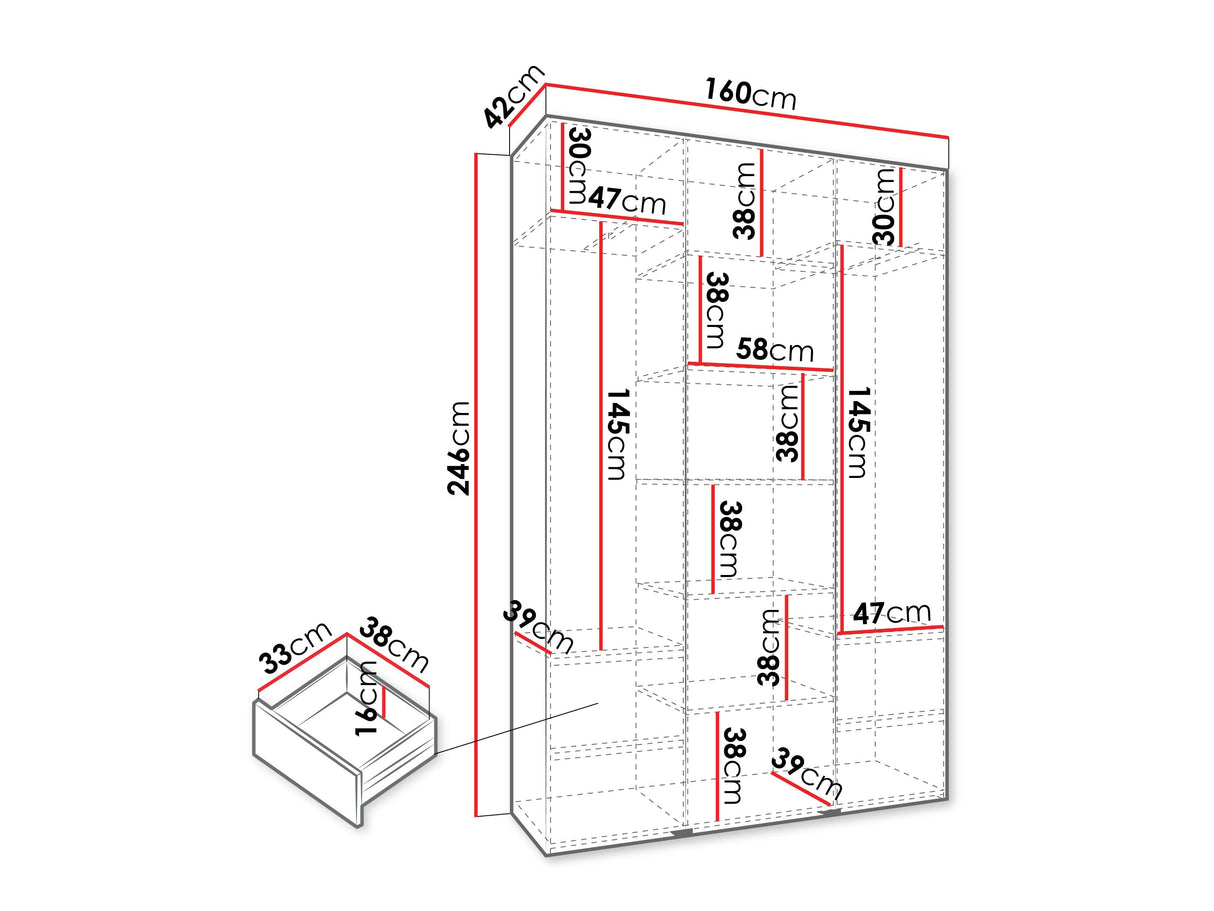 Gardróbszekrény Szafa COMO 1 120/130/140/150/160 (gł.42/52), Szín: Kasmír, Fogantyú színe: Fekete, Fiókok: Igen, Szélesség: 160 cm, Mélység: 42 cm