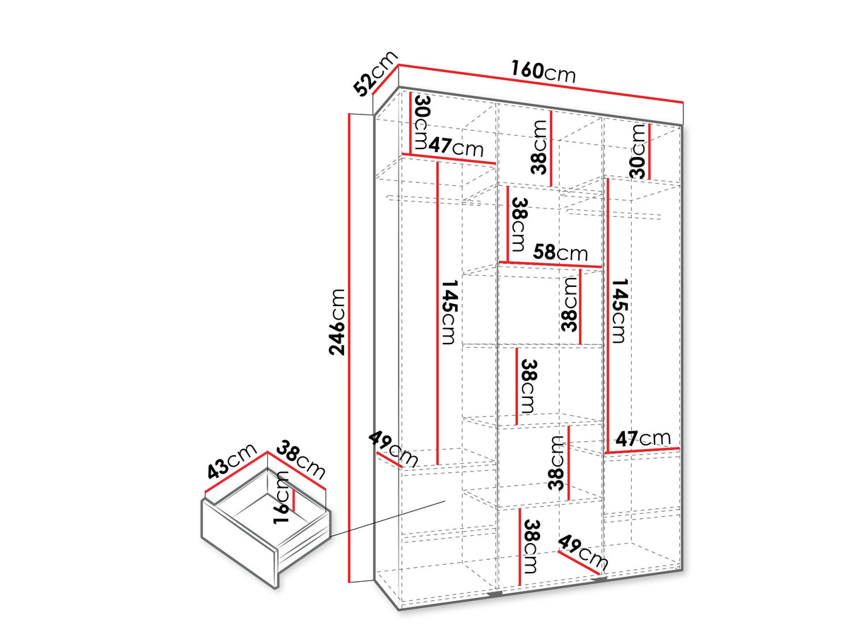 Gardróbszekrény Szafa COMO 1 120/130/140/150/160 (gł.42/52), Szín: Kasmír, Fogantyú színe: Fekete, Fiókok: Igen, Szélesség: 160 cm, Mélység: 52 cm
