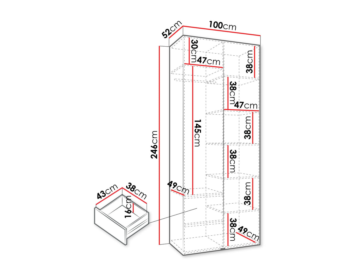 Gardróbszekrény Szafa COMO 2 100 (gł.40), Szín: Kasmír, Fogantyú színe: Fekete, Fiókok: Igen, Szélesség: 100 cm, Mélység: 52 cm