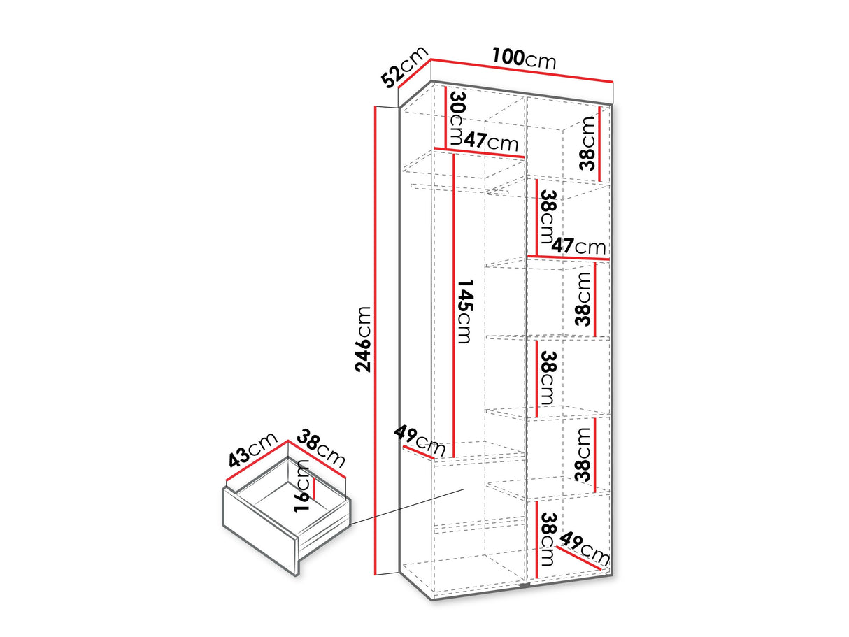 Gardróbszekrény Szafa COMO 2 100 (gł.40), Szín: Kasmír, Fogantyú színe: Aranysárga, Fiókok: Igen, Szélesség: 100 cm, Mélység: 52 cm