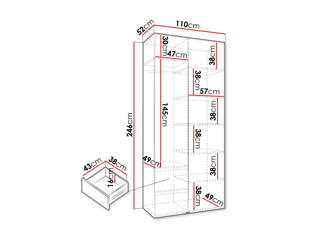 Gardróbszekrény Szafa COMO 2 100 (gł.40), Szín: Fehér, Fogantyú színe: Fekete, Fiókok: Igen, Szélesség: 110 cm, Mélység: 52 cm