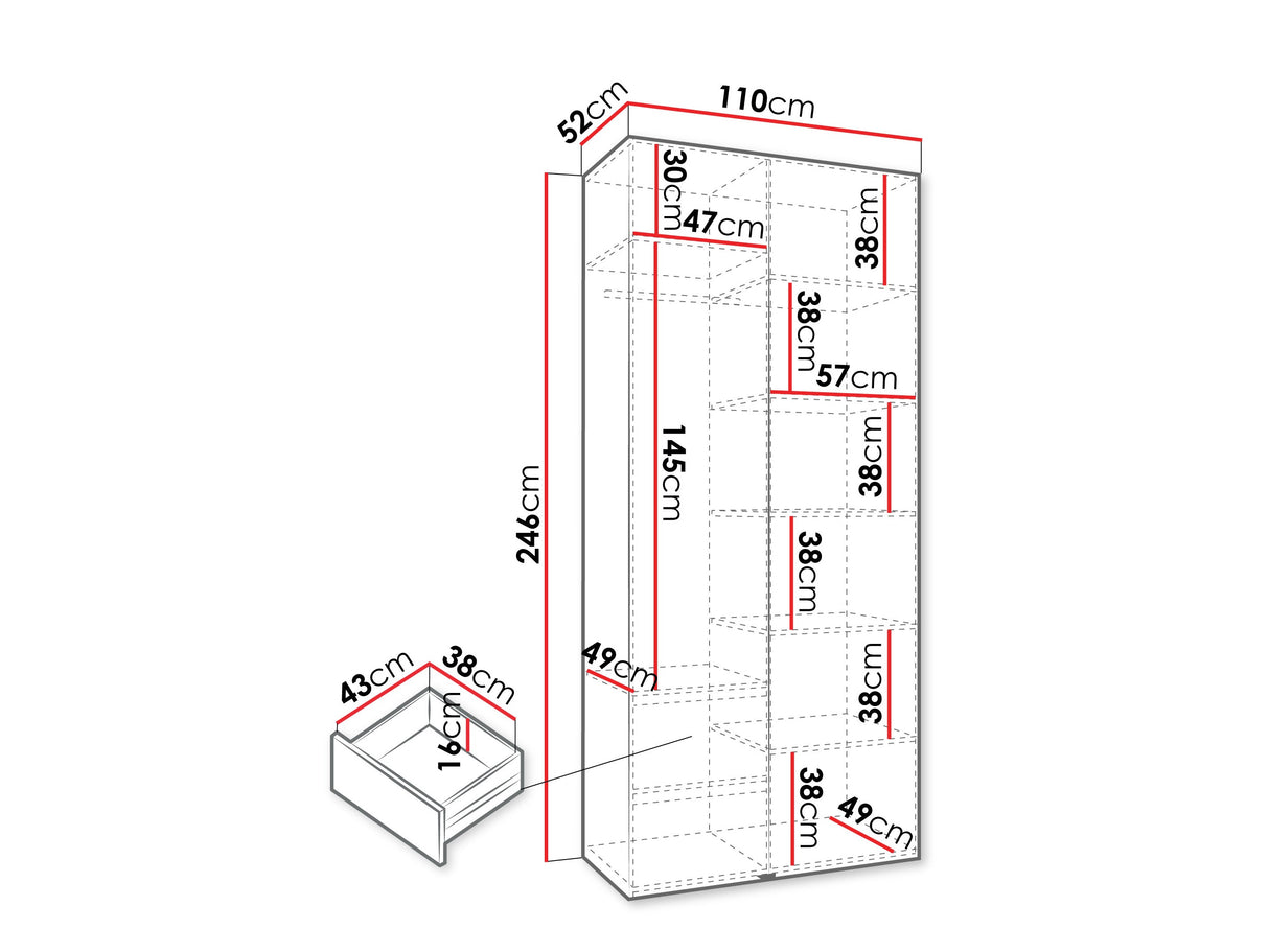 Gardróbszekrény Szafa COMO 2 100 (gł.40), Szín: Fehér, Fogantyú színe: Aranysárga, Fiókok: Igen, Szélesség: 110 cm, Mélység: 52 cm