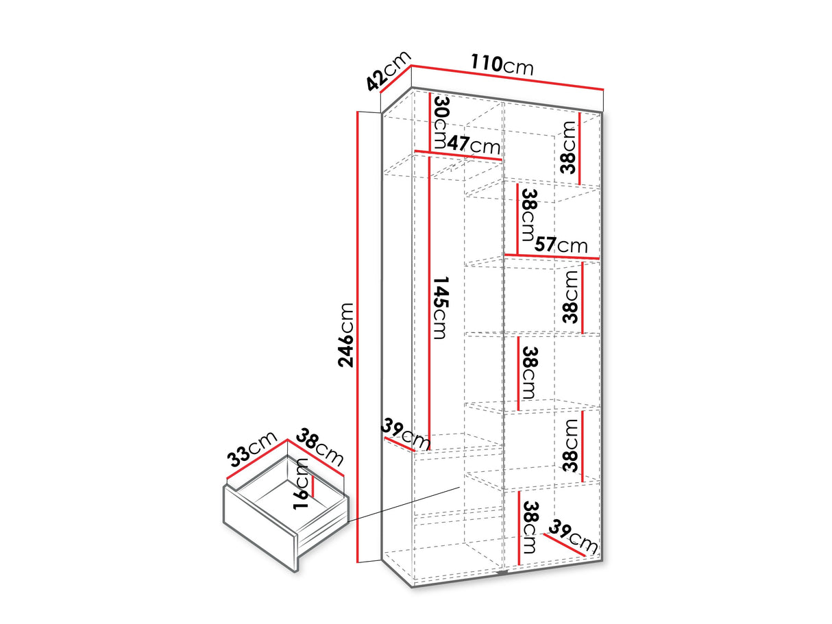 Gardróbszekrény Szafa COMO 2 100 (gł.40), Szín: Kasmír, Fogantyú színe: Fekete, Fiókok: Igen, Szélesség: 110 cm, Mélység: 42 cm