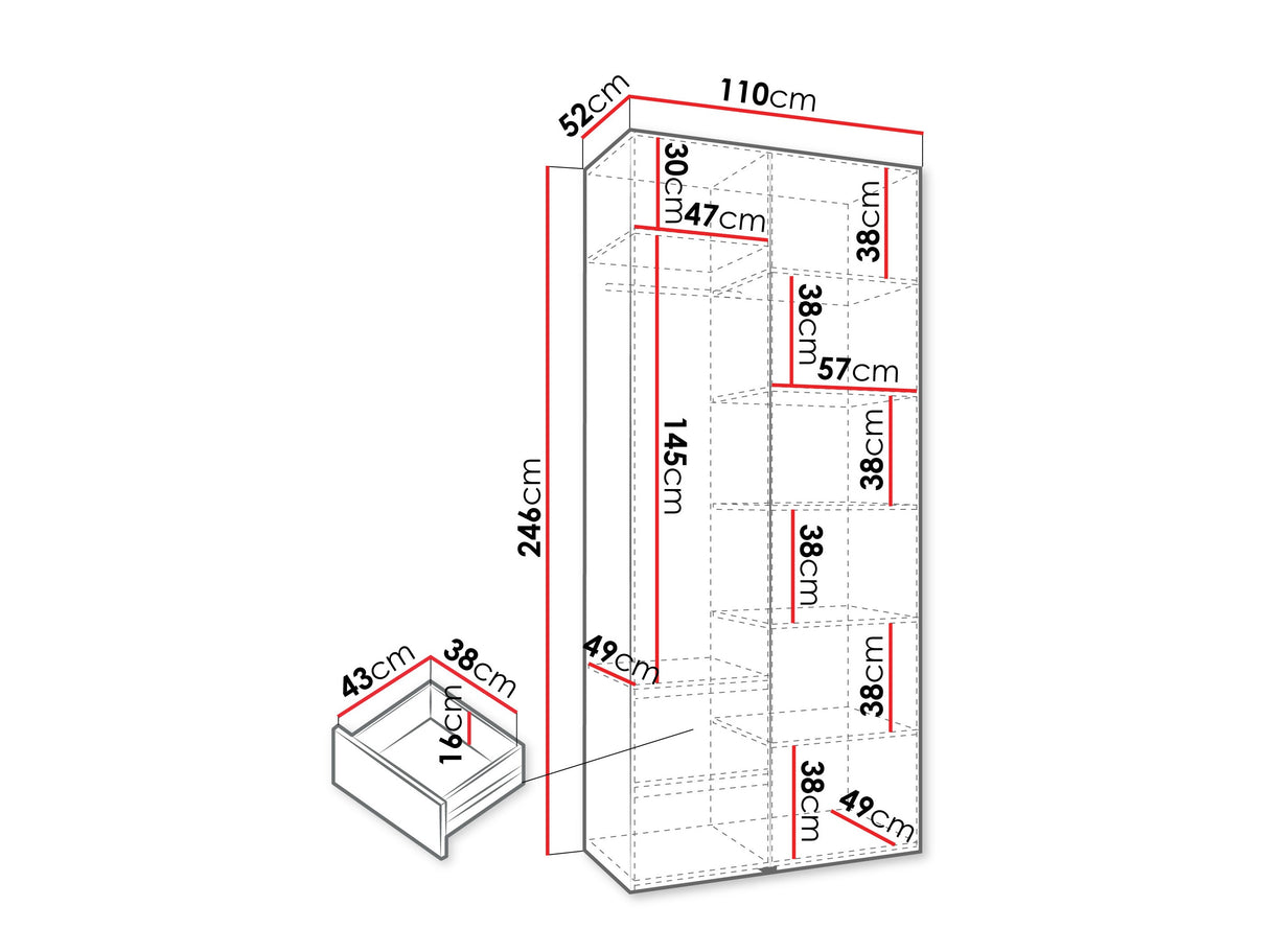 Gardróbszekrény Szafa COMO 2 100 (gł.40), Szín: Kasmír, Fogantyú színe: Fekete, Fiókok: Igen, Szélesség: 110 cm, Mélység: 52 cm