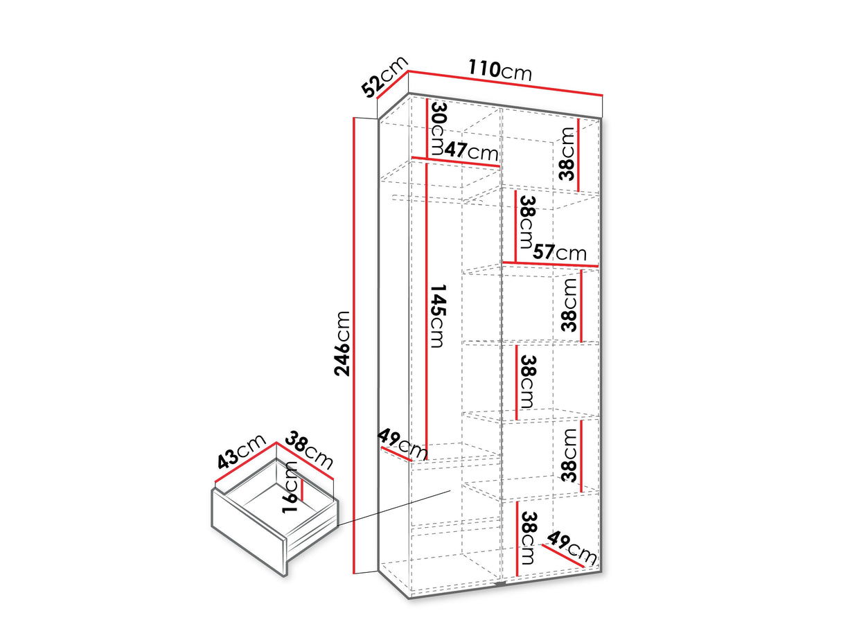 Gardróbszekrény Szafa COMO 2 100 (gł.40), Szín: Kasmír, Fogantyú színe: Aranysárga, Fiókok: Igen, Szélesség: 110 cm, Mélység: 52 cm