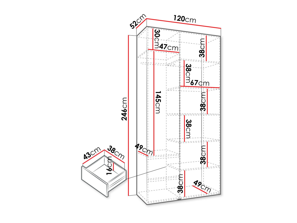 Gardróbszekrény Szafa COMO 2 120/130/140/150/160 (gł.40/50), Szín: Fehér, Fogantyú színe: Fekete, Fiókok: Igen, Szélesség: 120 cm, Mélység: 52 cm