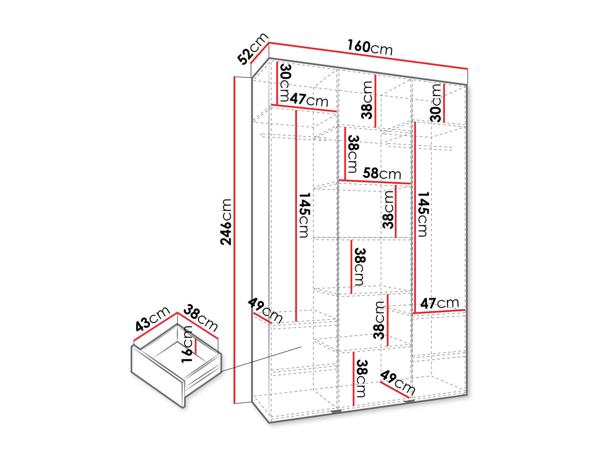Gardróbszekrény Szafa COMO 2 120/130/140/150/160 (gł.40/50), Szín: Kasmír, Fogantyú színe: Aranysárga, Fiókok: Igen, Szélesség: 160 cm, Mélység: 52 cm