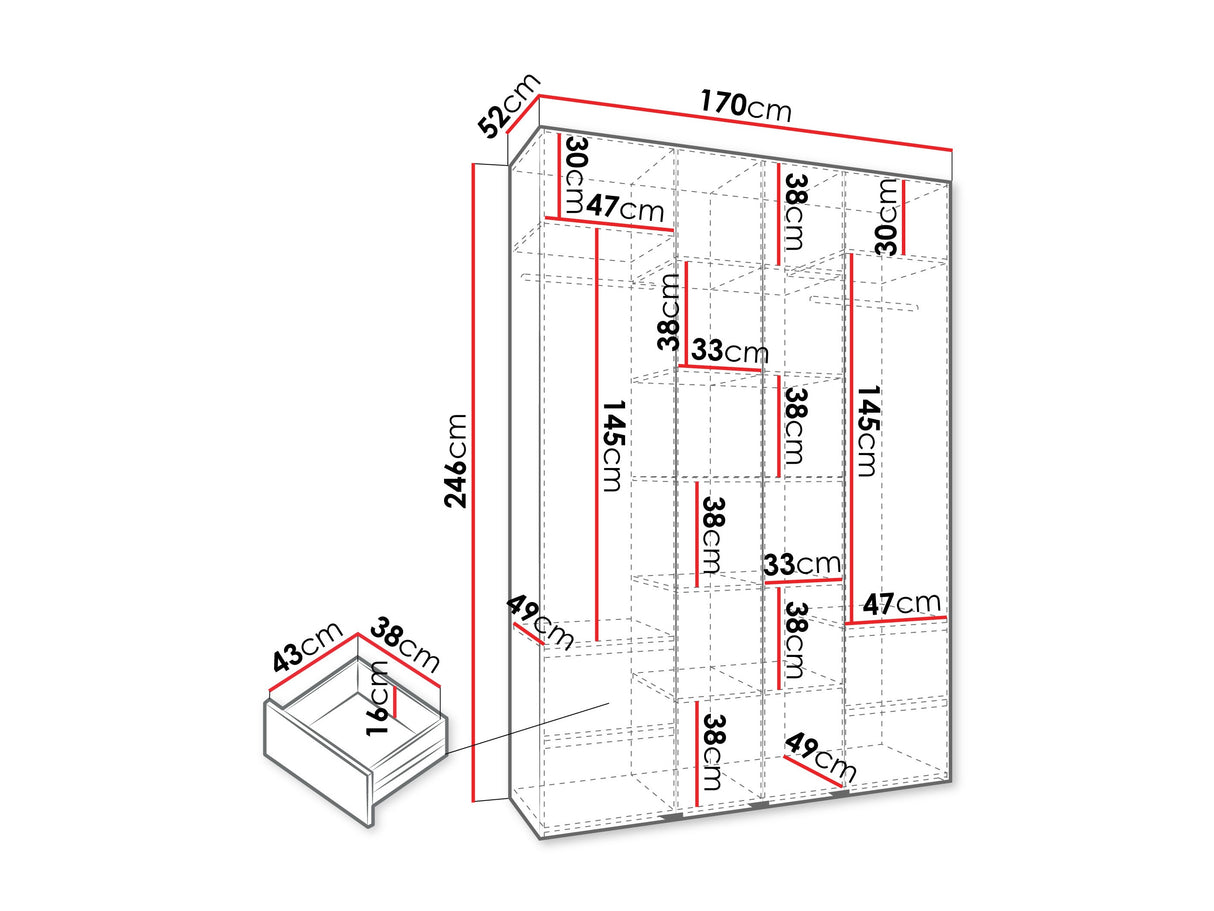Gardróbszekrény Szafa COMO 2 170/180/190/200 (gł.40/50), Szín: Kasmír, Fogantyú színe: Fekete, Fiókok: Igen, Szélesség: 170 cm, Mélység: 52 cm