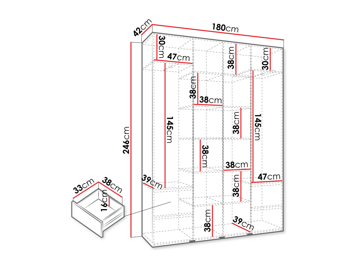 Gardróbszekrény Szafa COMO 2 170/180/190/200 (gł.40/50), Szín: Kasmír, Fogantyú színe: Fekete, Fiókok: Igen, Szélesség: 180 cm, Mélység: 42 cm