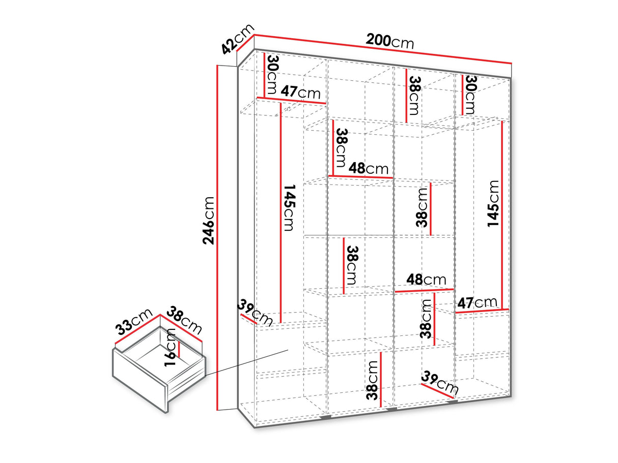Gardróbszekrény Szafa COMO 2 170/180/190/200 (gł.40/50), Szín: Kasmír, Fogantyú színe: Fekete, Fiókok: Igen, Szélesség: 200 cm, Mélység: 42 cm