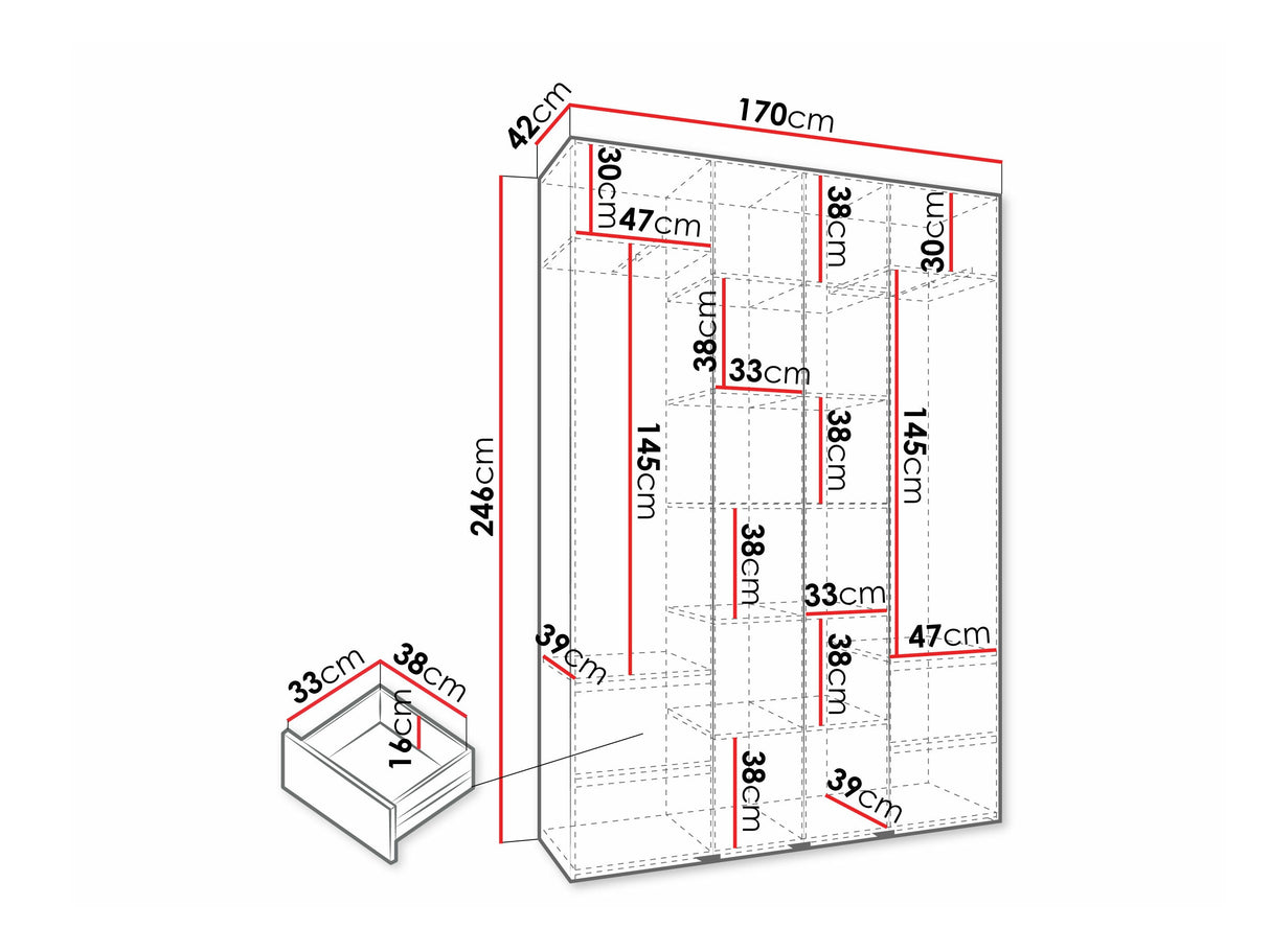 Gardróbszekrény Szafa COMO 2 170/180/190/200 (gł.40/50), Szín: Kasmír, Fogantyú színe: Fekete, Fiókok: Igen, Szélesség: 170 cm, Mélység: 42 cm