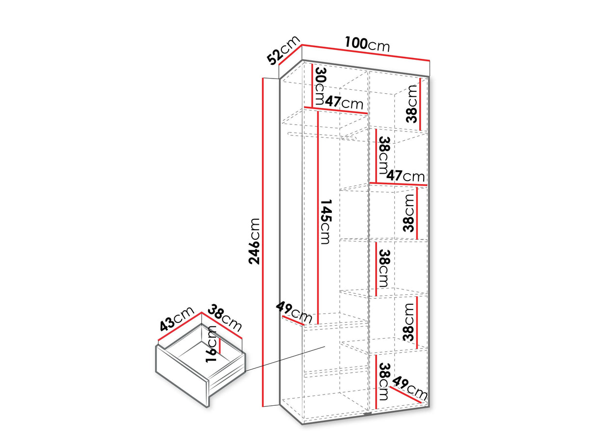 Gardróbszekrény Szafa COMO 3 100/110 (gł.40/50), Szín: Kasmír, Fogantyú színe: Fekete, Fiókok: Igen, Szélesség: 100 cm, Mélység: 52 cm