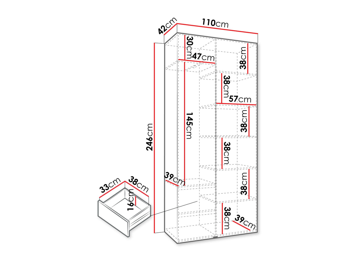 Gardróbszekrény Szafa COMO 3 100/110 (gł.40/50), Szín: Kasmír, Fogantyú színe: Fekete, Fiókok: Igen, Szélesség: 110 cm, Mélység: 42 cm