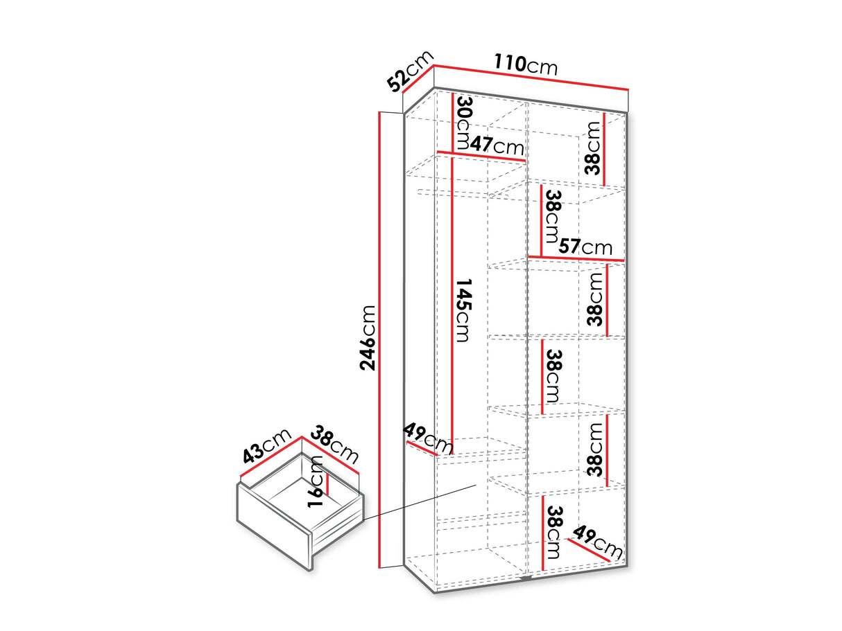Gardróbszekrény Szafa COMO 3 100/110 (gł.40/50), Szín: Kasmír, Fogantyú színe: Fekete, Fiókok: Igen, Szélesség: 110 cm, Mélység: 52 cm