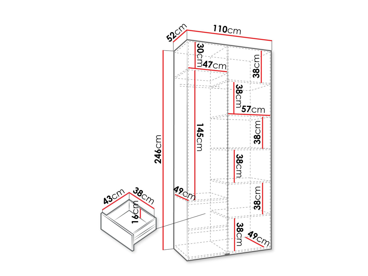 Gardróbszekrény Szafa COMO 3 100/110 (gł.40/50), Szín: Kasmír, Fogantyú színe: Aranysárga, Fiókok: Igen, Szélesség: 110 cm, Mélység: 52 cm