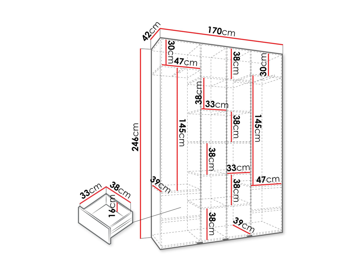 Gardróbszekrény Szafa COMO 3 170/180/190/200 (gł.40/50), Szín: Kasmír, Fogantyú színe: Fekete, Fiókok: Igen, Szélesség: 170 cm, Mélység: 42 cm