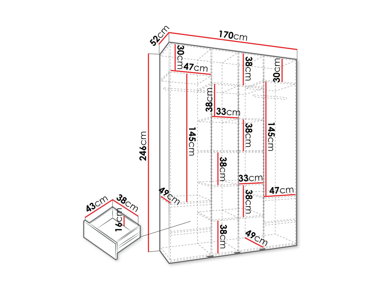 Gardróbszekrény Szafa COMO 3 170/180/190/200 (gł.40/50), Szín: Kasmír, Fogantyú színe: Fekete, Fiókok: Igen, Szélesség: 170 cm, Mélység: 52 cm