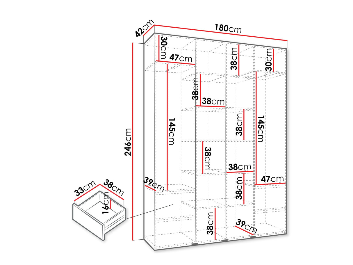 Gardróbszekrény Szafa COMO 3 170/180/190/200 (gł.40/50), Szín: Kasmír, Fogantyú színe: Aranysárga, Fiókok: Igen, Szélesség: 180 cm, Mélység: 42 cm