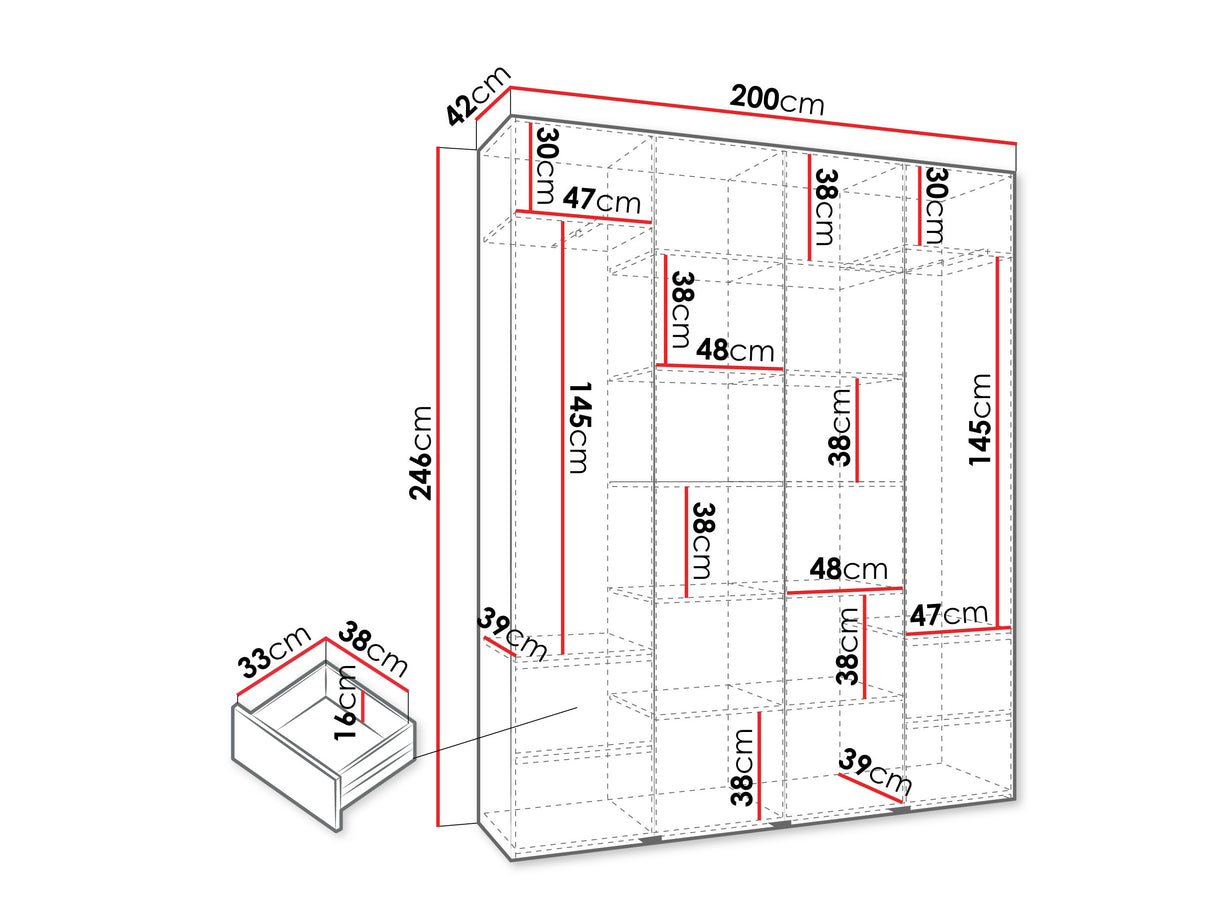 Gardróbszekrény Szafa COMO 3 170/180/190/200 (gł.40/50), Szín: Kasmír, Fogantyú színe: Aranysárga, Fiókok: Igen, Szélesség: 200 cm, Mélység: 42 cm