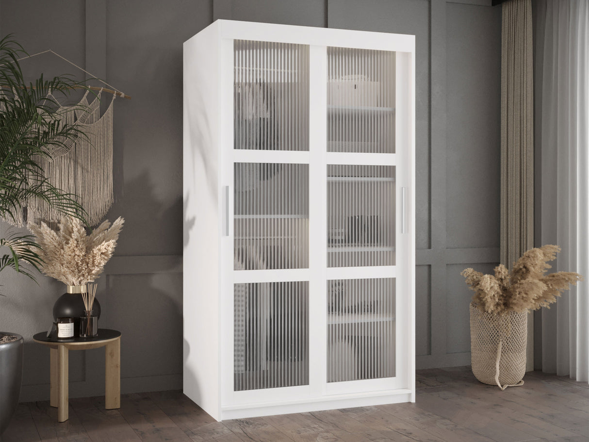 Gardróbszekrény Szafa 100 FLUTES, Szín: Fehér, Fiókok: Nem, Szélesség: 100 cm, Led világítás: Nem