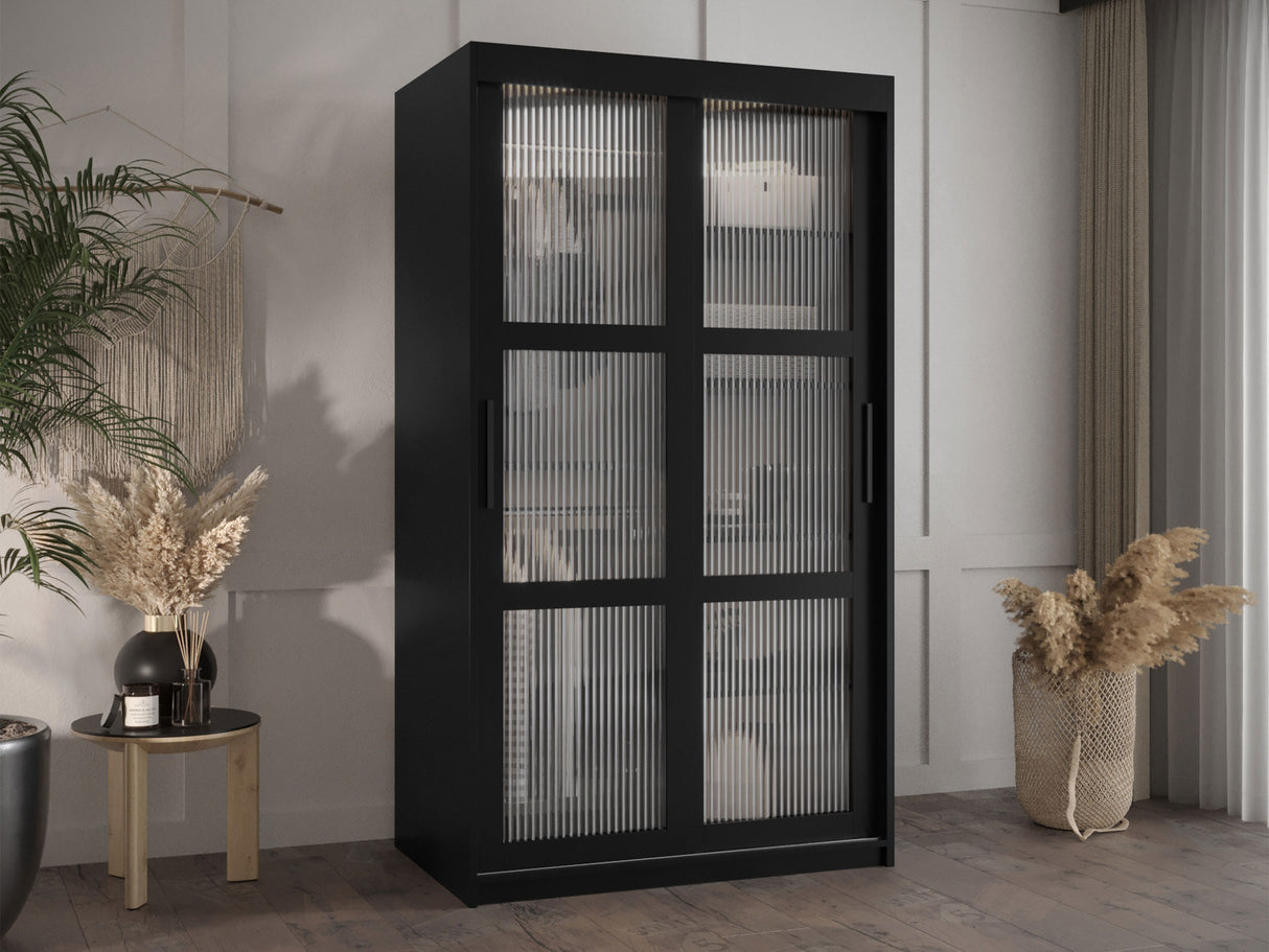 Gardróbszekrény Szafa 100 FLUTES, Szín: Fekete, Fiókok: Igen, Szélesség: 100 cm, Led világítás: Nem