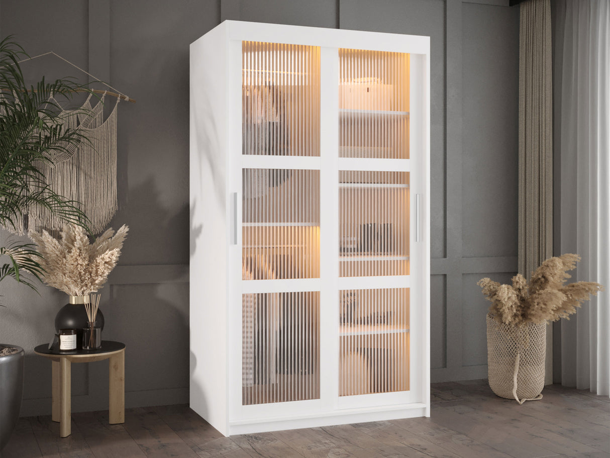 Gardróbszekrény Szafa 100 FLUTES, Szín: Fehér, Fiókok: Igen, Szélesség: 100 cm, Led világítás: Igen