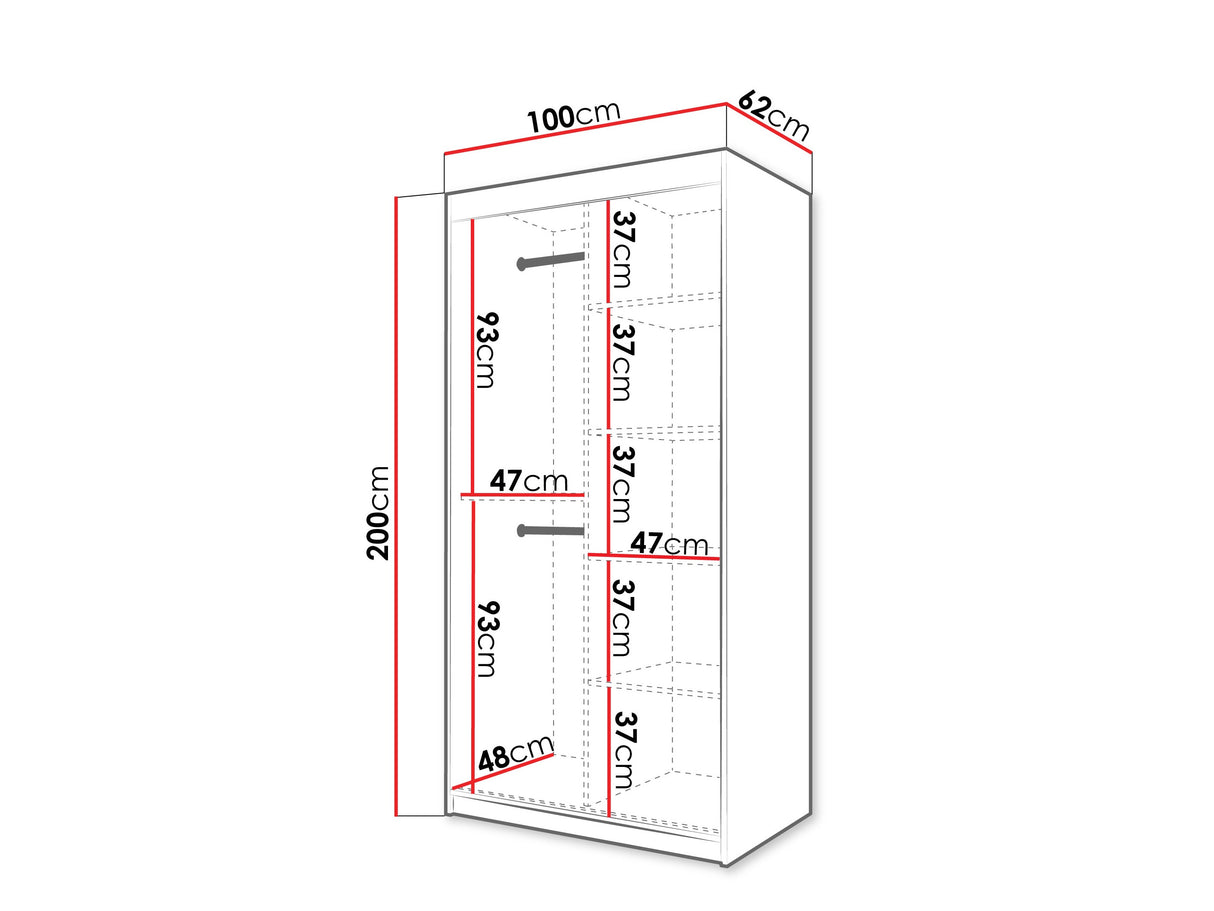 Gardróbszekrény Szafa 100 FLUTES, Szín: Fehér, Fiókok: Nem, Szélesség: 100 cm, Led világítás: Igen
