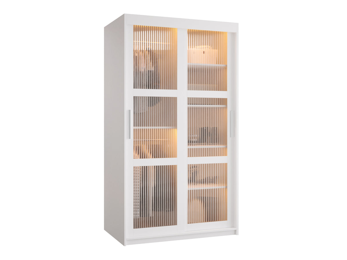 Gardróbszekrény Szafa 100 FLUTES, Szín: Fehér, Fiókok: Igen, Szélesség: 100 cm, Led világítás: Igen