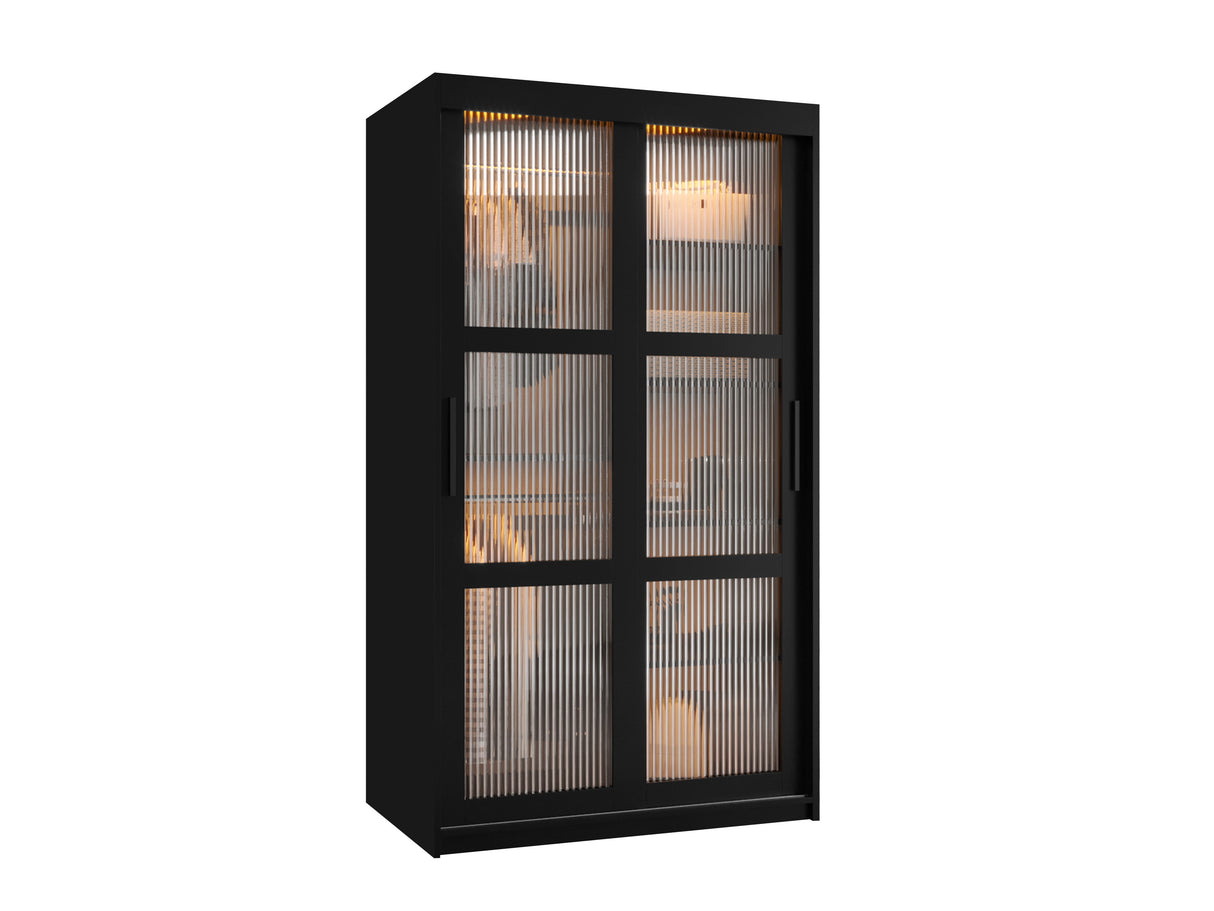 Gardróbszekrény Szafa 100 FLUTES, Szín: Fekete, Fiókok: Igen, Szélesség: 100 cm, Led világítás: Igen