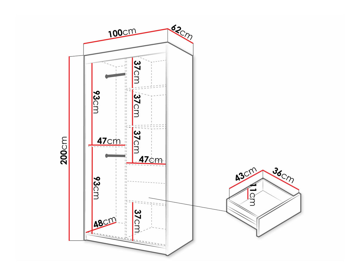 Gardróbszekrény Szafa 100 FLUTES, Szín: Fehér, Fiókok: Igen, Szélesség: 100 cm, Led világítás: Nem