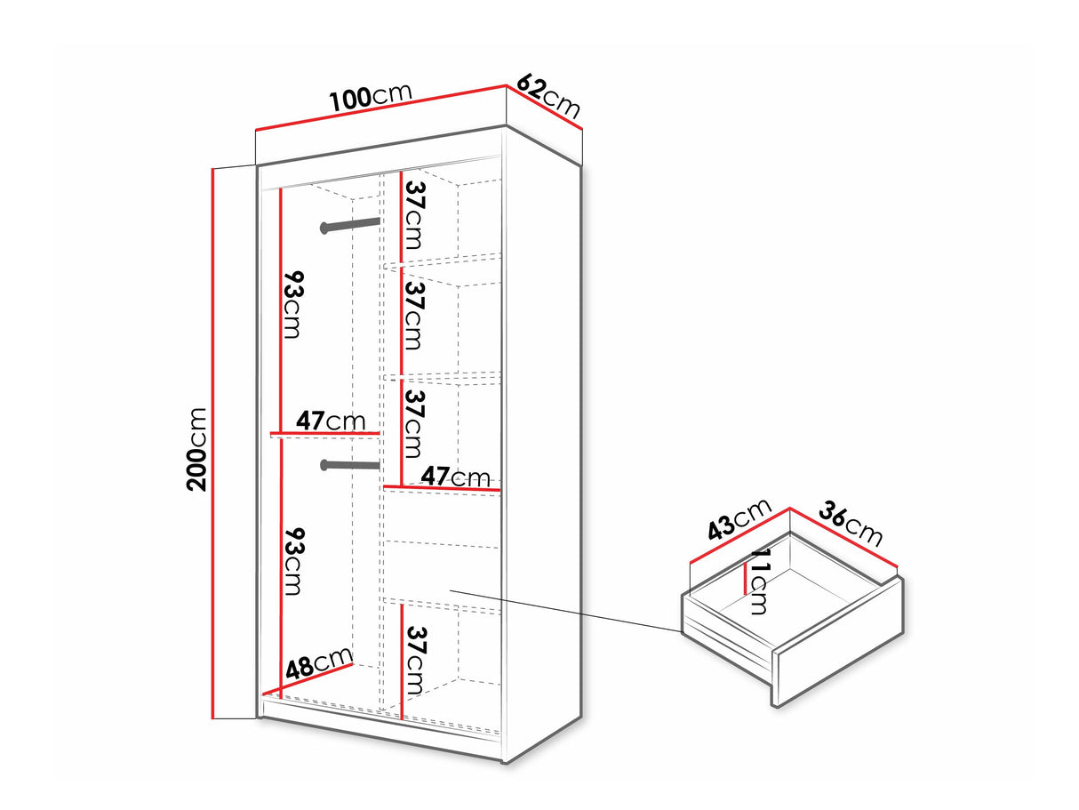 Gardróbszekrény Szafa 100 FLUTES, Szín: Fekete, Fiókok: Igen, Szélesség: 100 cm, Led világítás: Igen