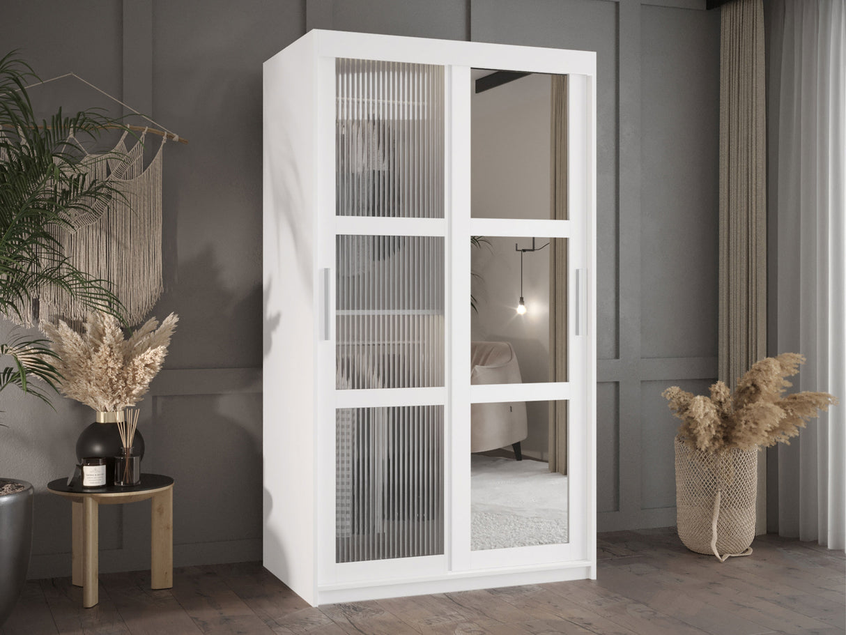 Gardróbszekrény Szafa 100 FLUTES 2, Szín: Fehér, Fiókok: Nem, Szélesség: 100 cm, Led világítás: Nem