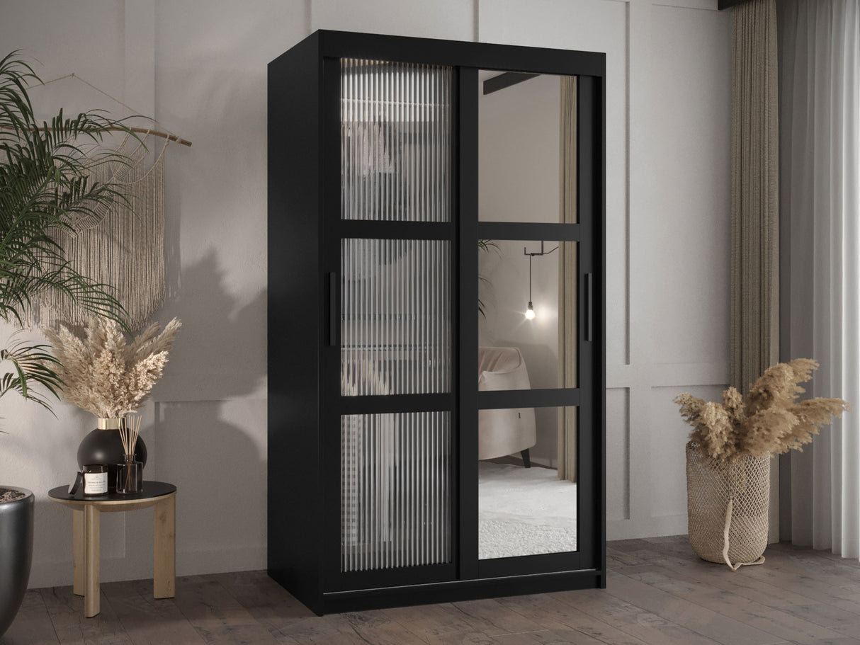 Gardróbszekrény Szafa 100 FLUTES 2, Szín: Fekete, Fiókok: Nem, Szélesség: 100 cm, Led világítás: Nem