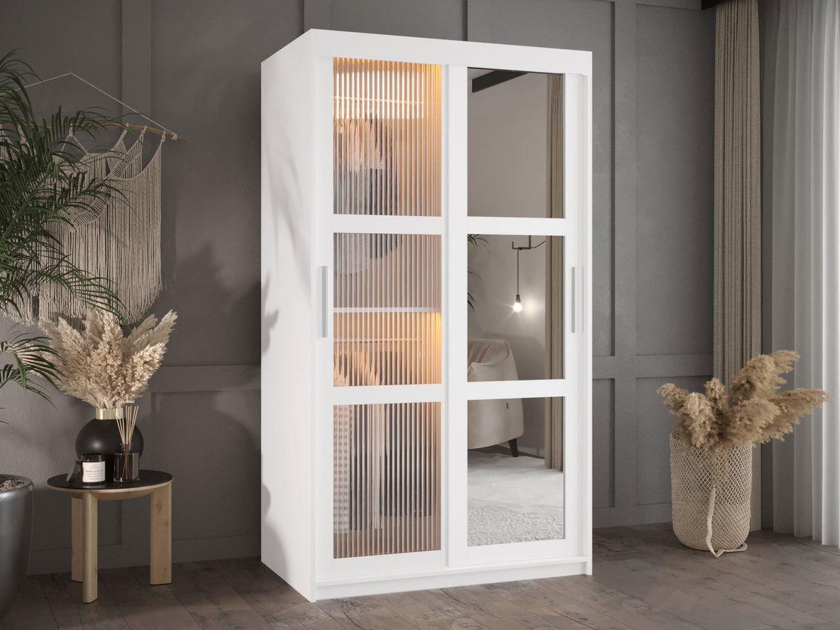 Gardróbszekrény Szafa 100 FLUTES 2, Szín: Fehér, Fiókok: Nem, Szélesség: 100 cm, Led világítás: Igen