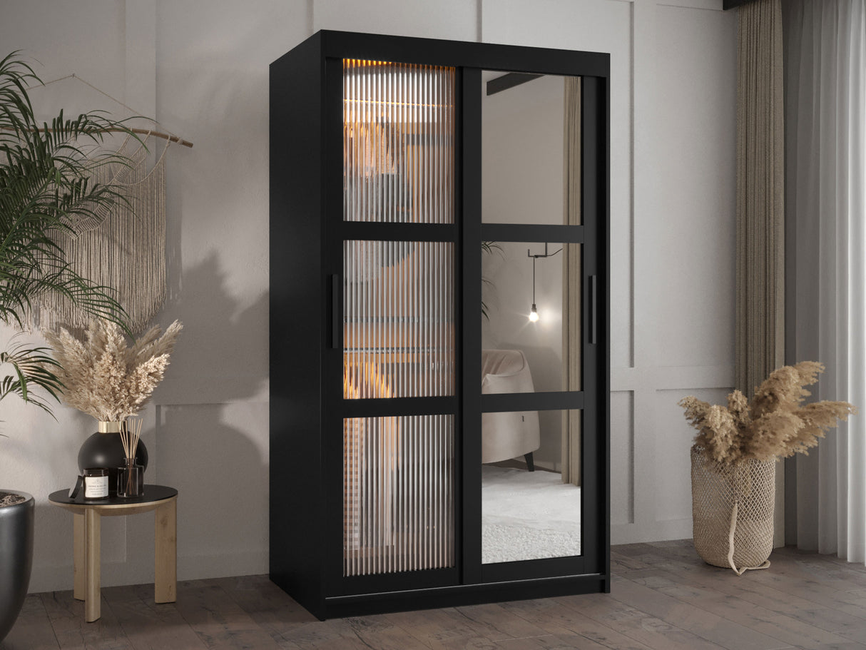 Gardróbszekrény Szafa 100 FLUTES 2, Szín: Fekete, Fiókok: Igen, Szélesség: 100 cm, Led világítás: Igen