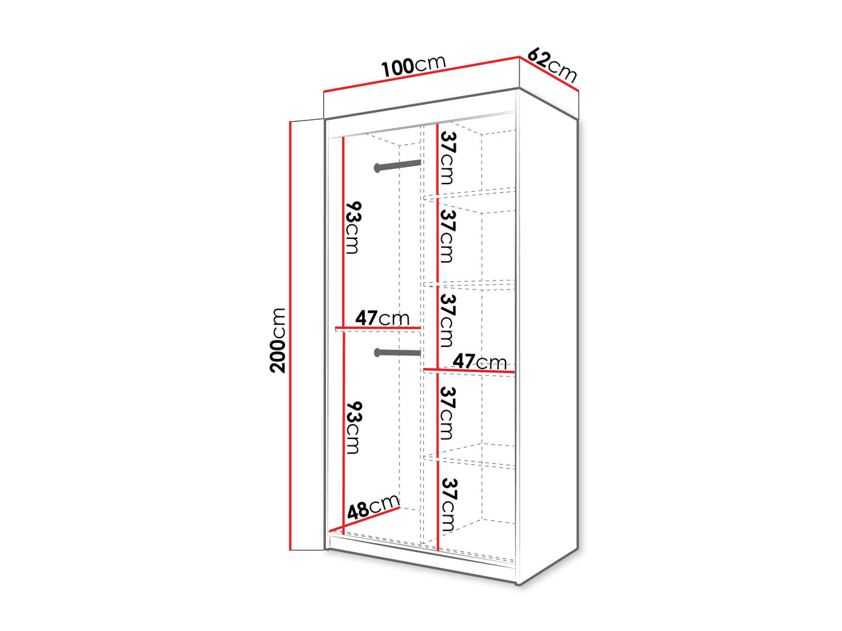 Gardróbszekrény Szafa 100 FLUTES 2, Szín: Fehér, Fiókok: Nem, Szélesség: 100 cm, Led világítás: Nem