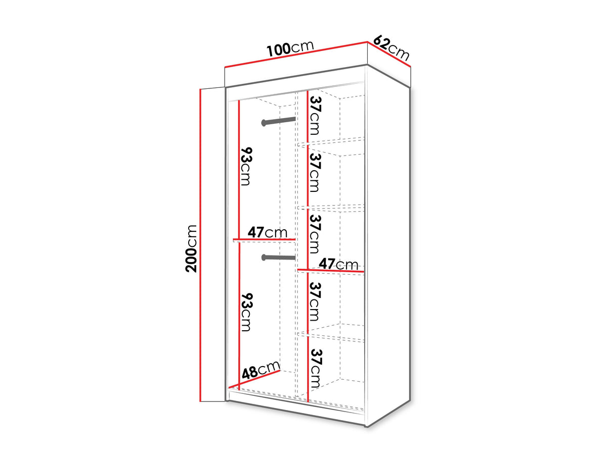 Gardróbszekrény Szafa 100 FLUTES 2, Szín: Fehér, Fiókok: Nem, Szélesség: 100 cm, Led világítás: Igen