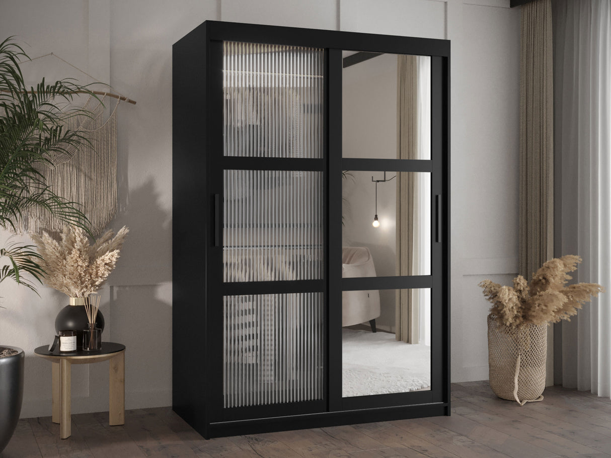 Gardróbszekrény Szafa 100 FLUTES 2, Szín: Fekete, Fiókok: Nem, Szélesség: 120 cm, Led világítás: Nem