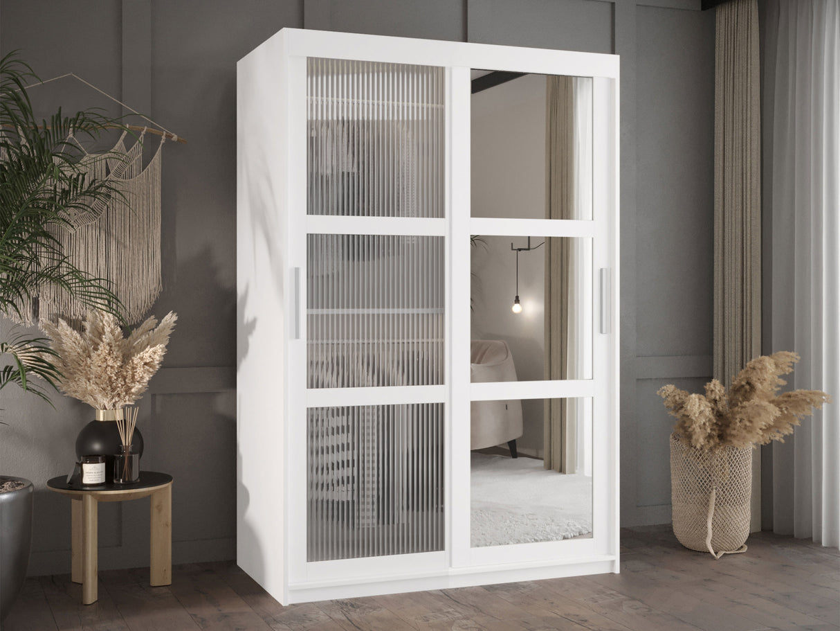 Gardróbszekrény Szafa 100 FLUTES 2, Szín: Fehér, Fiókok: Igen, Szélesség: 120 cm, Led világítás: Nem