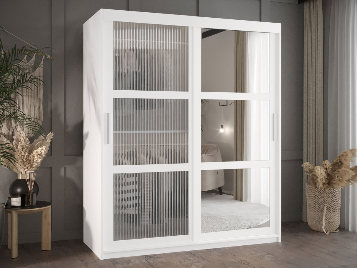 Gardróbszekrény Szafa 100 FLUTES 2, Szín: Fehér, Fiókok: Igen, Szélesség: 150 cm, Led világítás: Nem