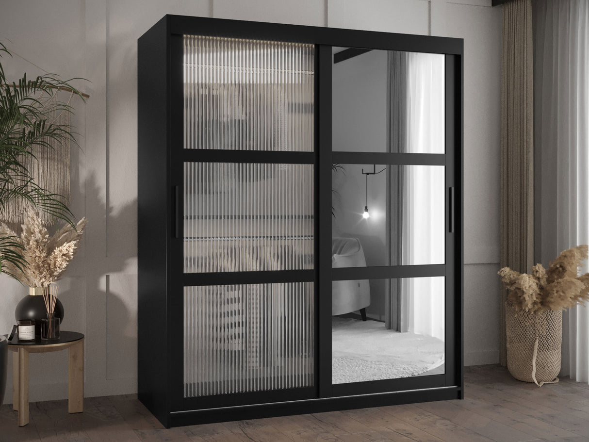 Gardróbszekrény Szafa 100 FLUTES 2, Szín: Fekete, Fiókok: Igen, Szélesség: 150 cm, Led világítás: Nem