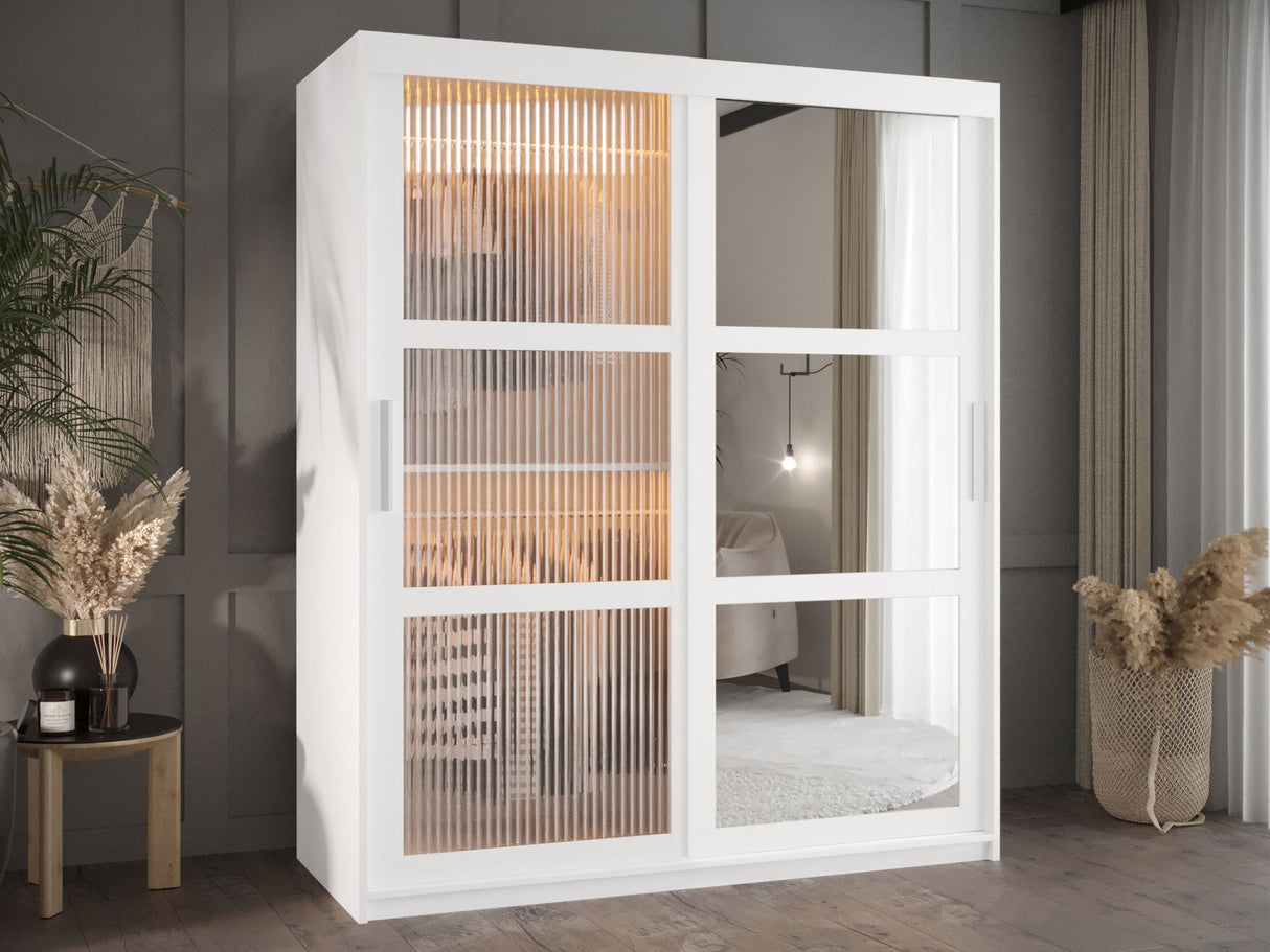 Gardróbszekrény Szafa 100 FLUTES 2, Szín: Fehér, Fiókok: Nem, Szélesség: 150 cm, Led világítás: Igen